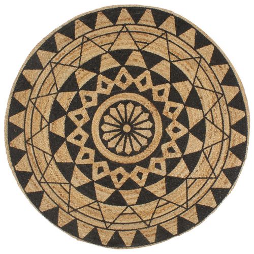 vidaXL 150 cm Handmade Jute Rug with Black Print - Natural Elegance