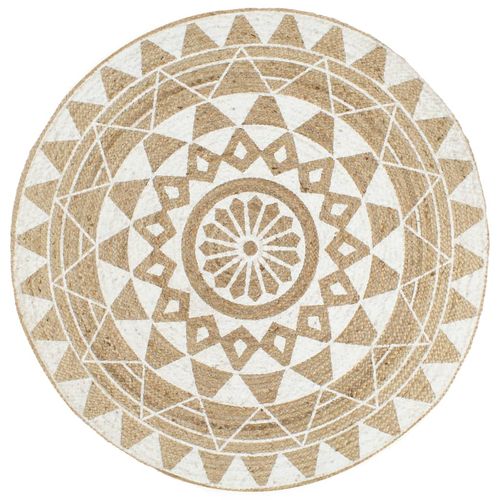 vidaXL Handmade Rug Jute with White Print 150 cm