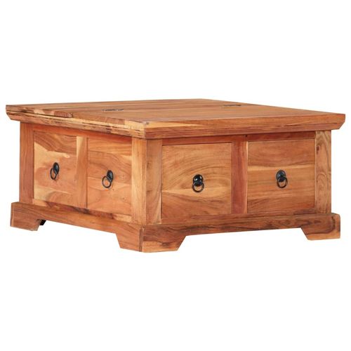 Elegant Solid Acacia Wood Coffee Table with Drawers - 66x70x35 cm