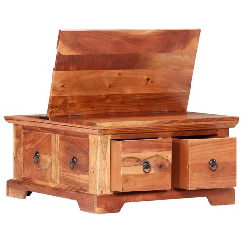 Elegant Solid Acacia Wood Coffee Table with Drawers - 66x70x35 cm