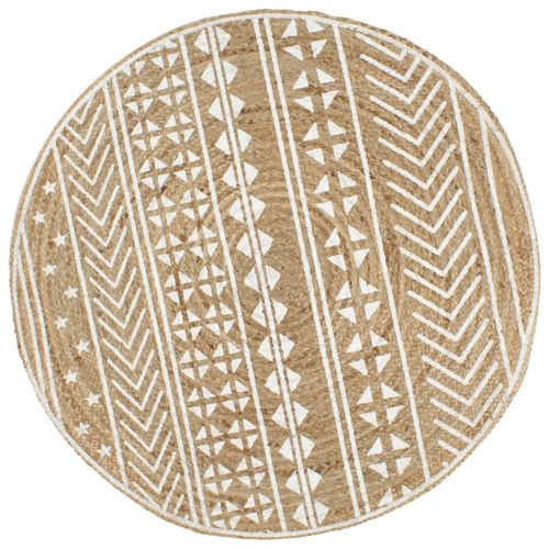 vidaXL Handmade Rug Jute with White Print 120 cm