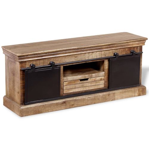 Whimsical Multicolour Mango Wood TV Cabinet with Sliding Doors - 110x30 cm