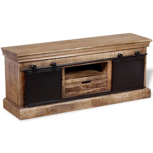 Whimsical Multicolour Mango Wood TV Cabinet with Sliding Doors - 110x30 cm
