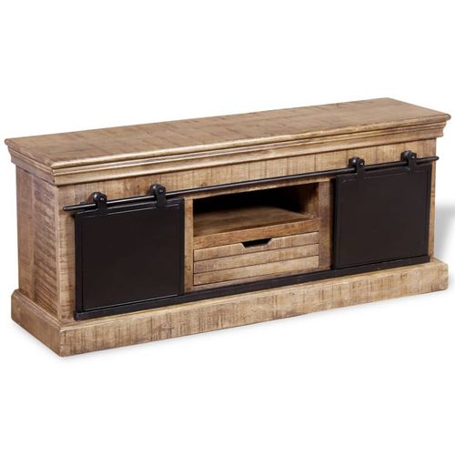 Whimsical Multicolour Mango Wood TV Cabinet with Sliding Doors - 110x30 cm