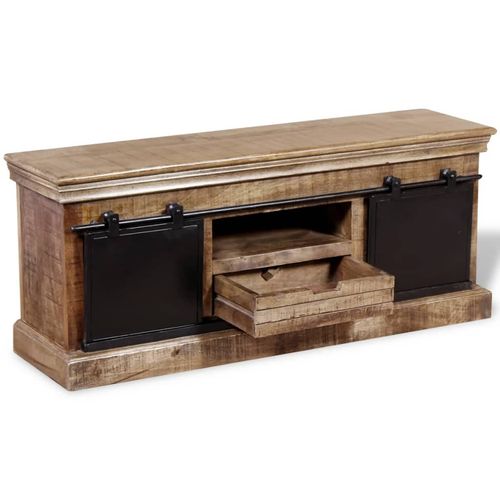 Whimsical Multicolour Mango Wood TV Cabinet with Sliding Doors - 110x30 cm