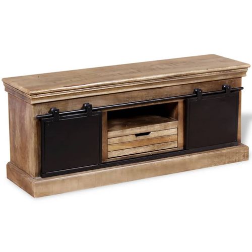 Whimsical Multicolour Mango Wood TV Cabinet with Sliding Doors - 110x30 cm